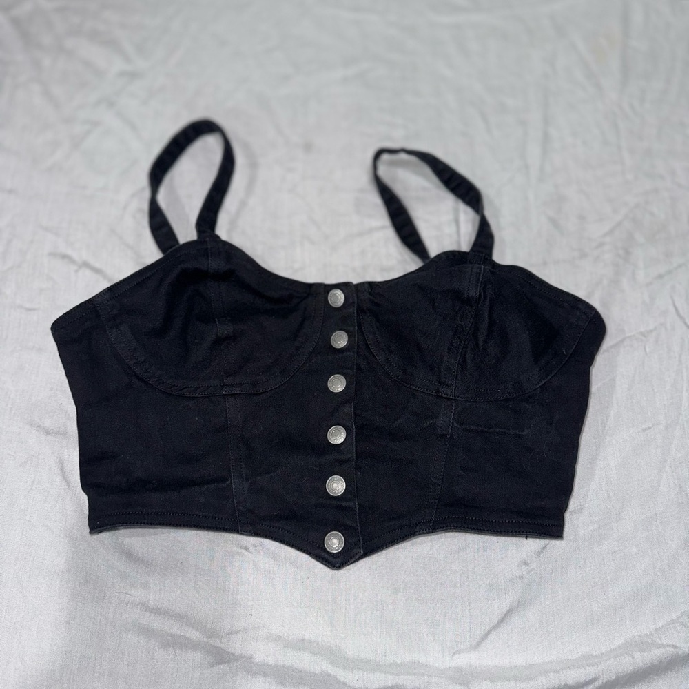 Jordache Black Buttoned Crop Top